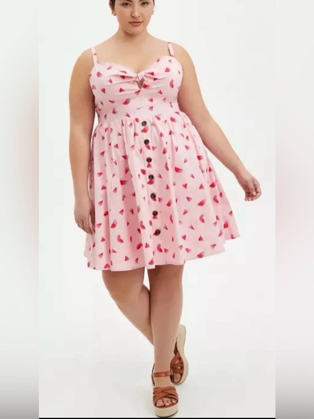 Torrid Mini Poplin Sexy Tie-Front Skater Rockabilly Dress Watermelon Love 2/2XL